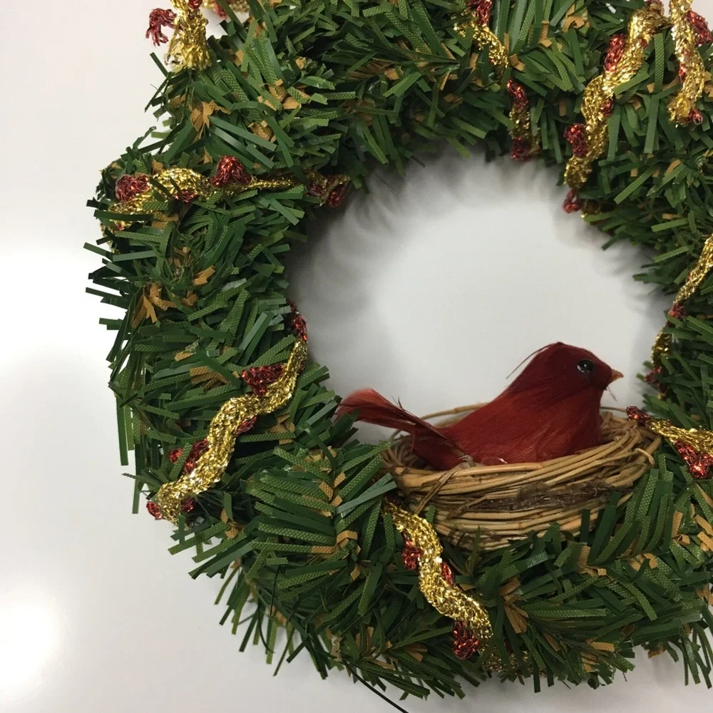 Mini Bird & Nest Christmas Wreath with Eggs and Gold Red Bow